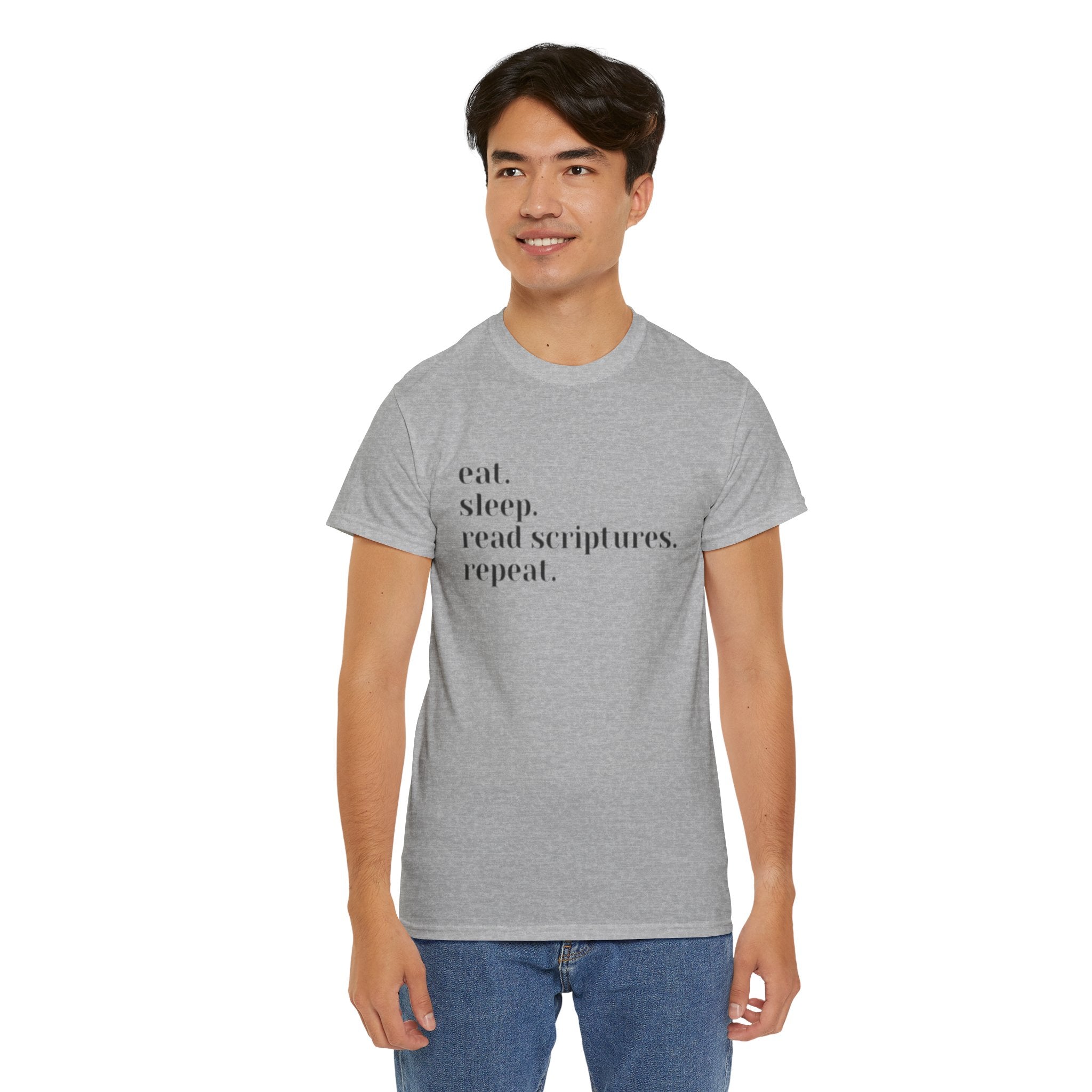 "eat. sleep. read scriptures. repeat." | Christian Faith T‑Shirt